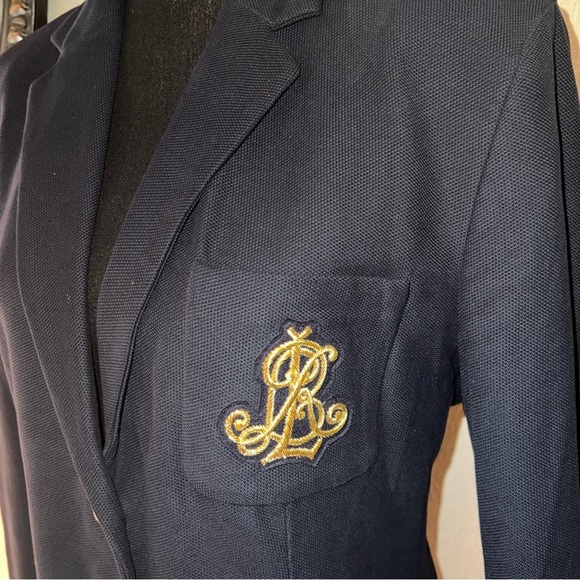 Ralph Lauren Women’s Bullion Jacquard Navy Blue Single Breast Blazer Gold Crest - Picture 6 of 16